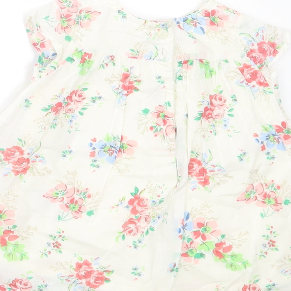 NEXT Girls Beige Floral Cotton A-Line  Size Newborn  Crew Neck Button