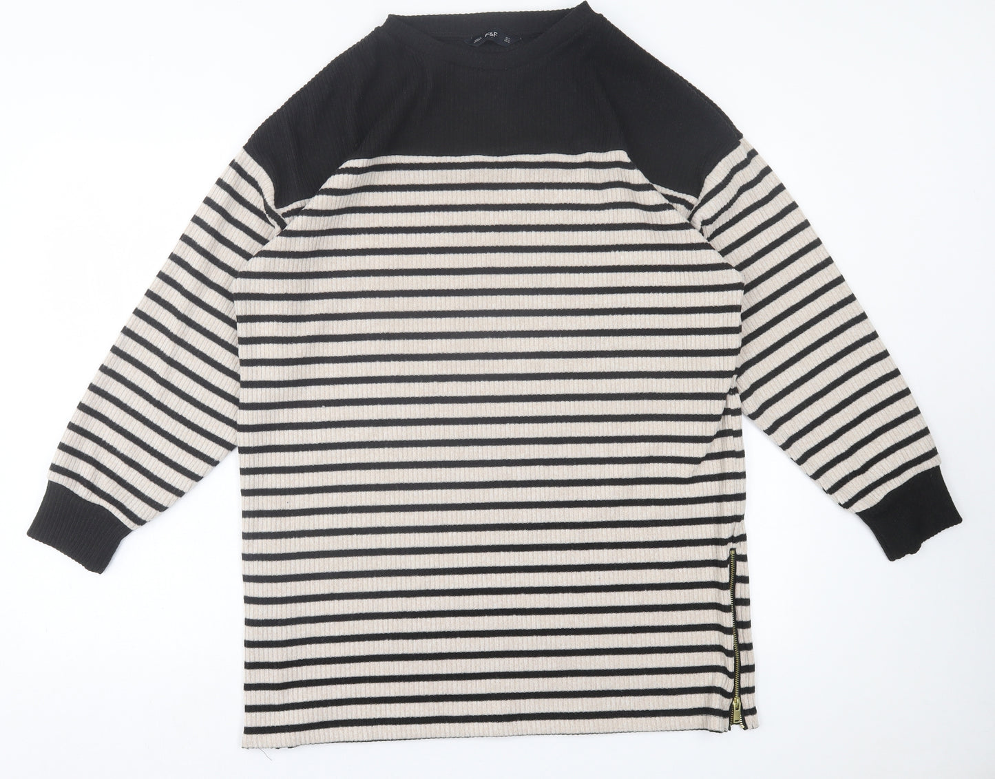 F&F Womens Beige Striped Polyester Jumper Dress  Size 14  Crew Neck Pullover