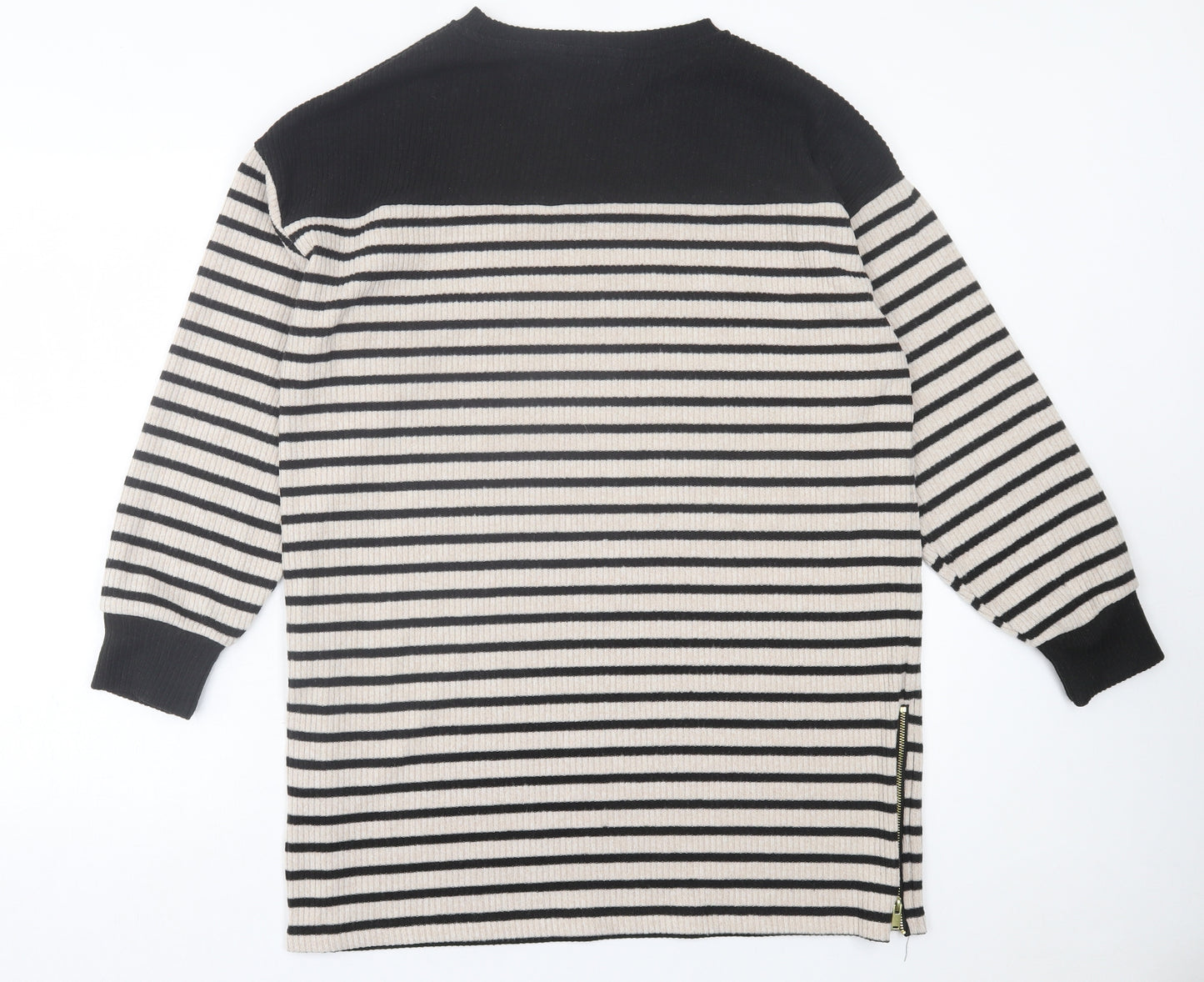 F&F Womens Beige Striped Polyester Jumper Dress  Size 14  Crew Neck Pullover