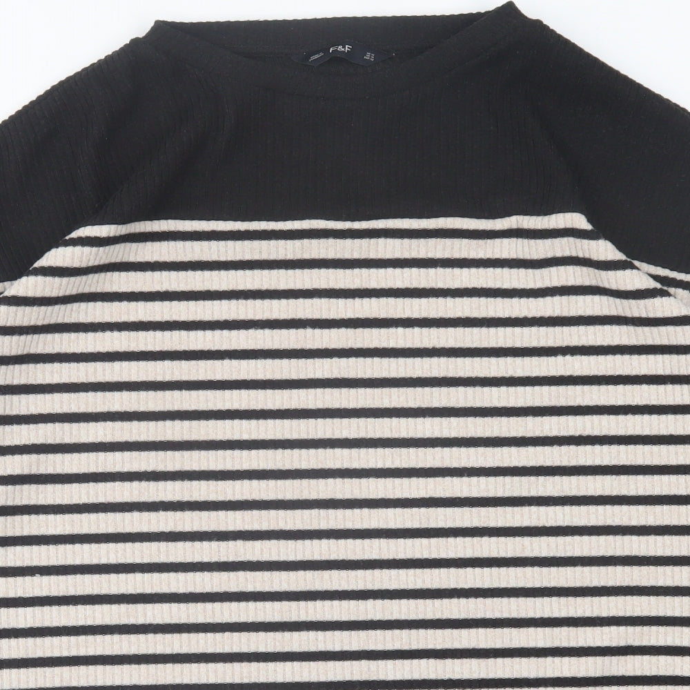 F&F Womens Beige Striped Polyester Jumper Dress  Size 14  Crew Neck Pullover