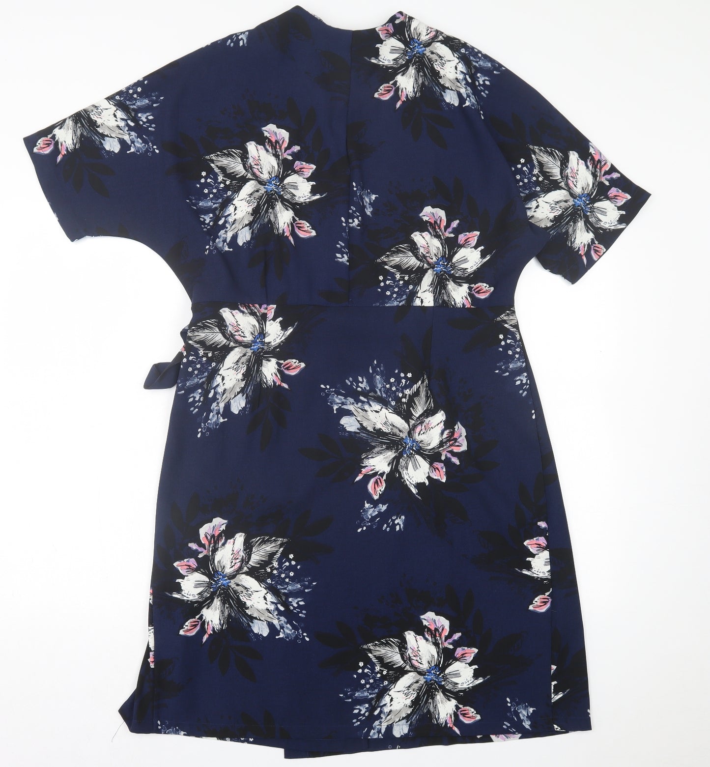 Gallery Womens Blue Floral Polyester Wrap Dress  Size 14  V-Neck Pullover