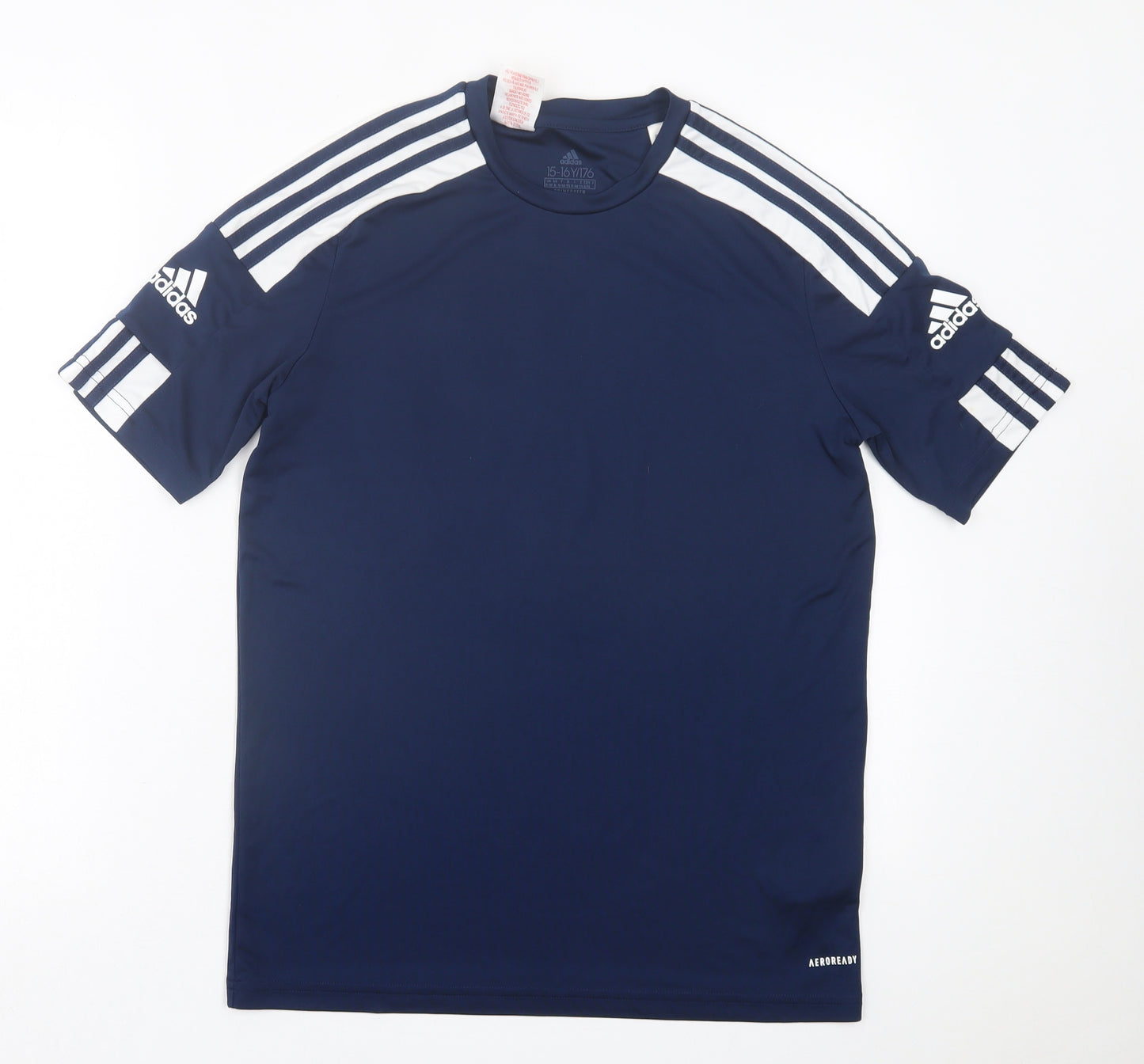 adidas Boys Blue Striped Polyester Basic T-Shirt Size 15-16 Years Crew Neck Pullover