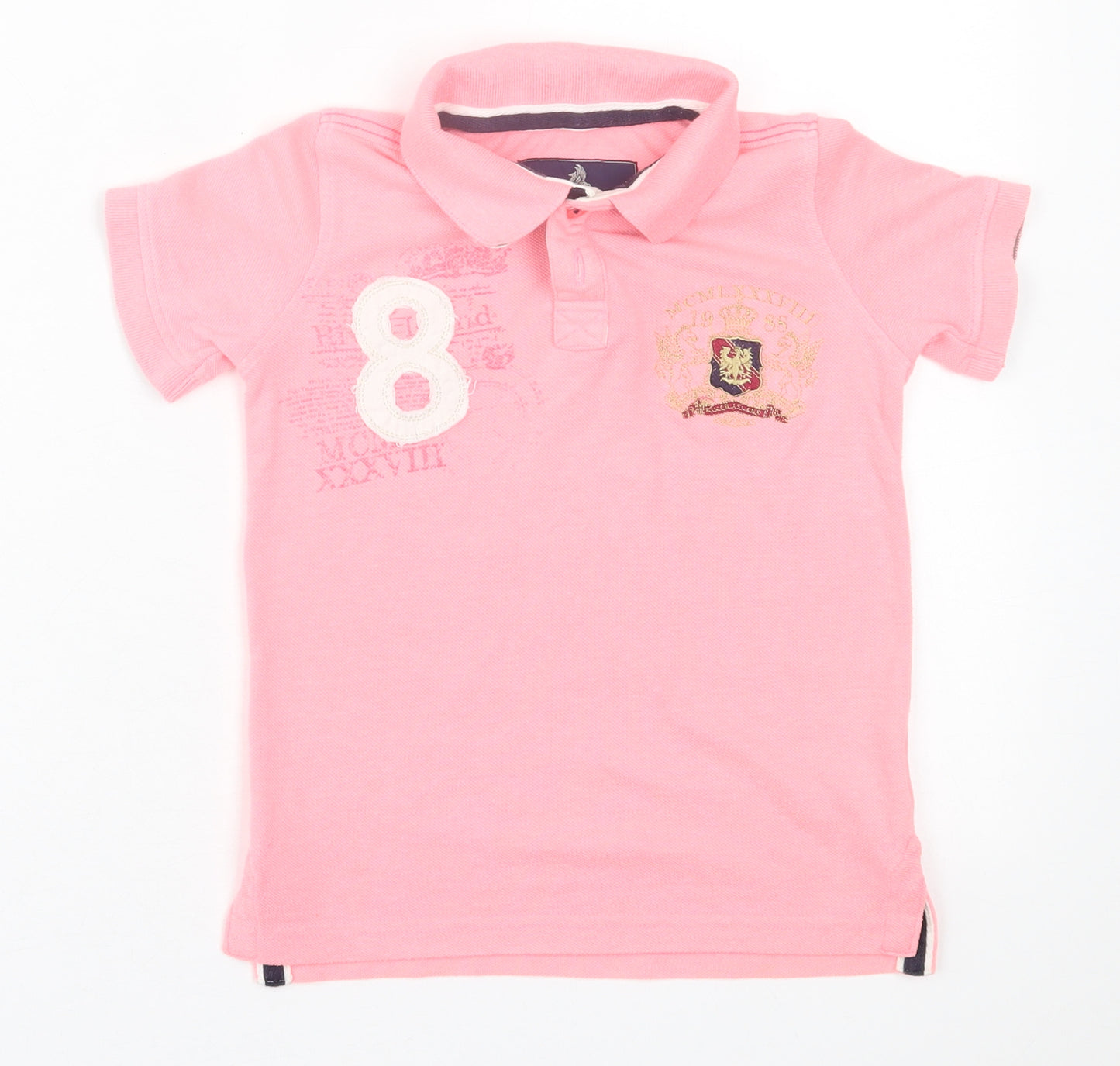 River Island Girls Pink  Cotton Basic Polo Size 3-4 Years Collared Button