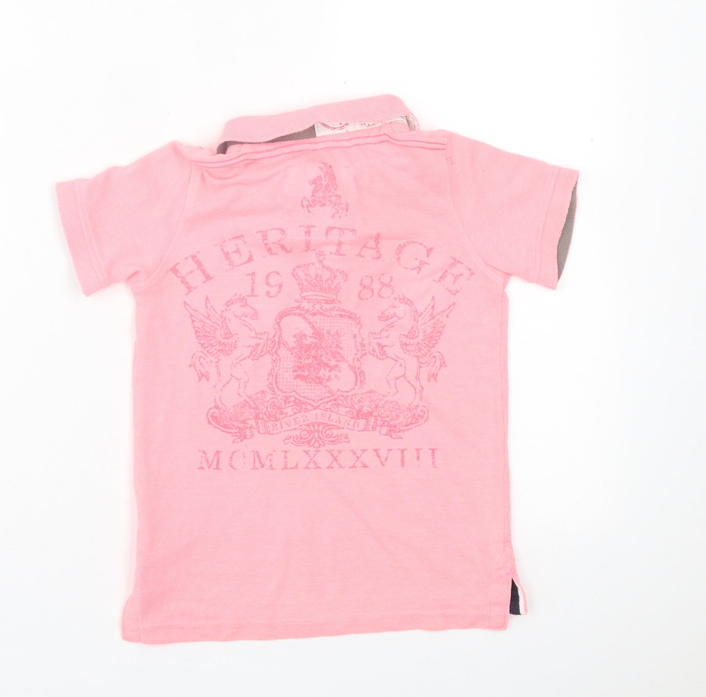 River Island Girls Pink  Cotton Basic Polo Size 3-4 Years Collared Button