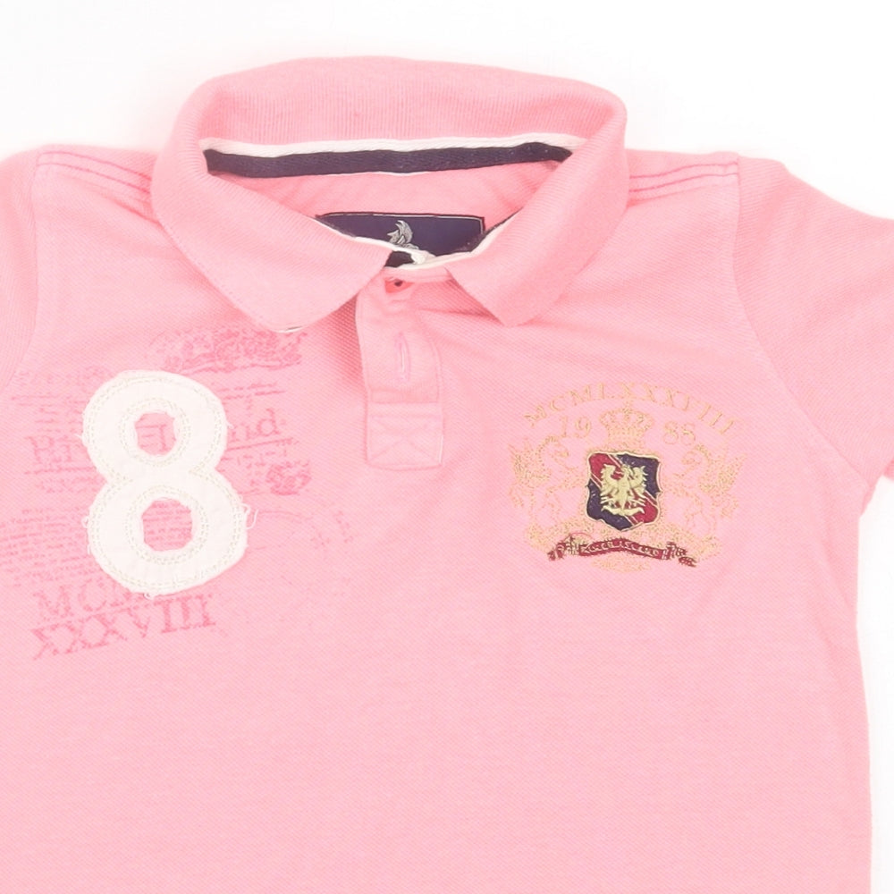 River Island Girls Pink  Cotton Basic Polo Size 3-4 Years Collared Button