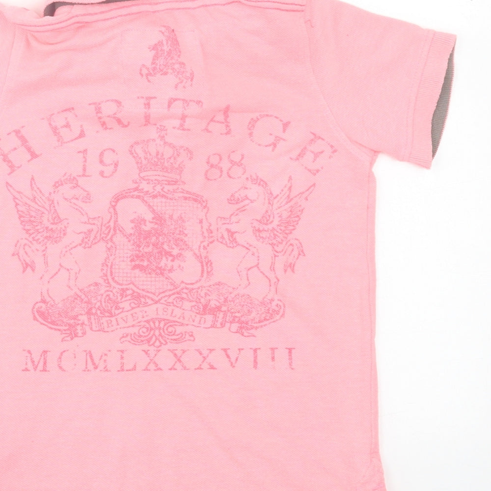 River Island Girls Pink  Cotton Basic Polo Size 3-4 Years Collared Button