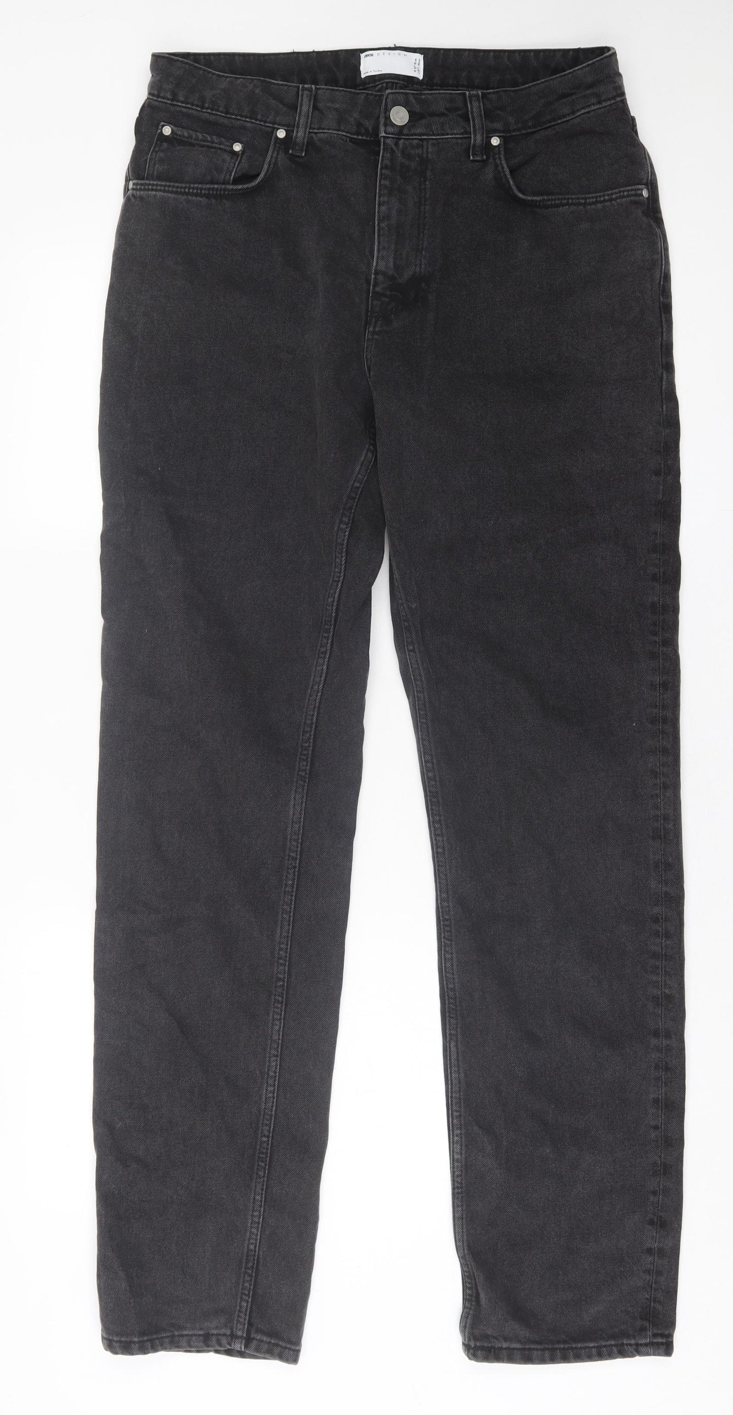 ASOS Mens Black  Cotton Straight Jeans Size 32 in L34 in Regular Button
