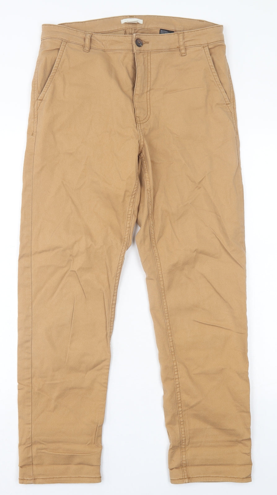 H&M Womens Brown  Cotton Trousers  Size 10 L28 in Regular Button