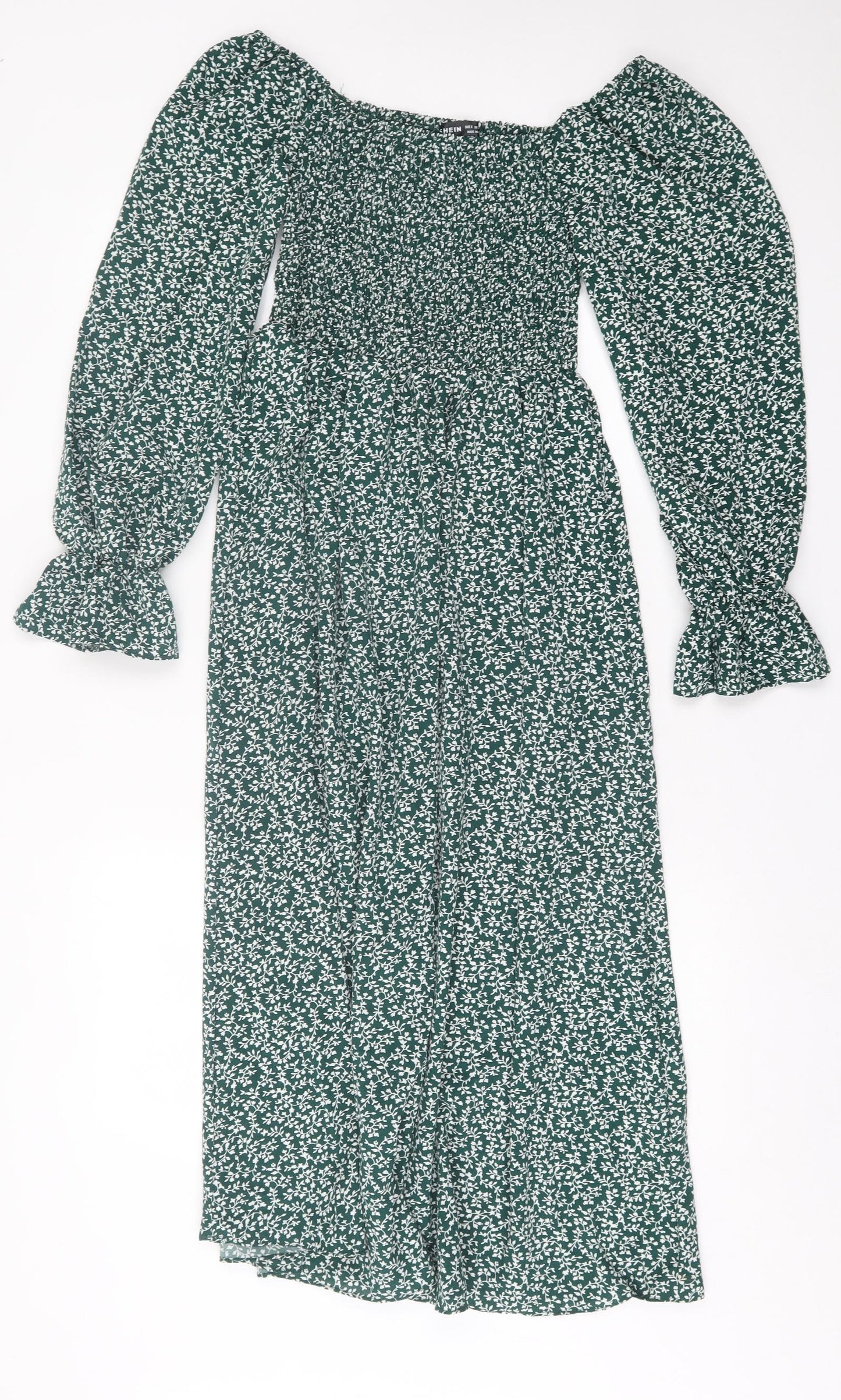 SheIn Womens Green Floral Polyester A-Line  Size S  Off the Shoulder Pullover