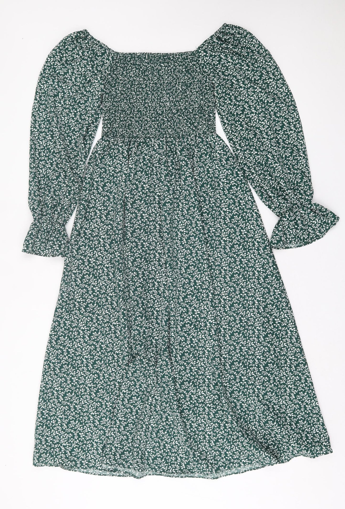 SheIn Womens Green Floral Polyester A-Line  Size S  Off the Shoulder Pullover