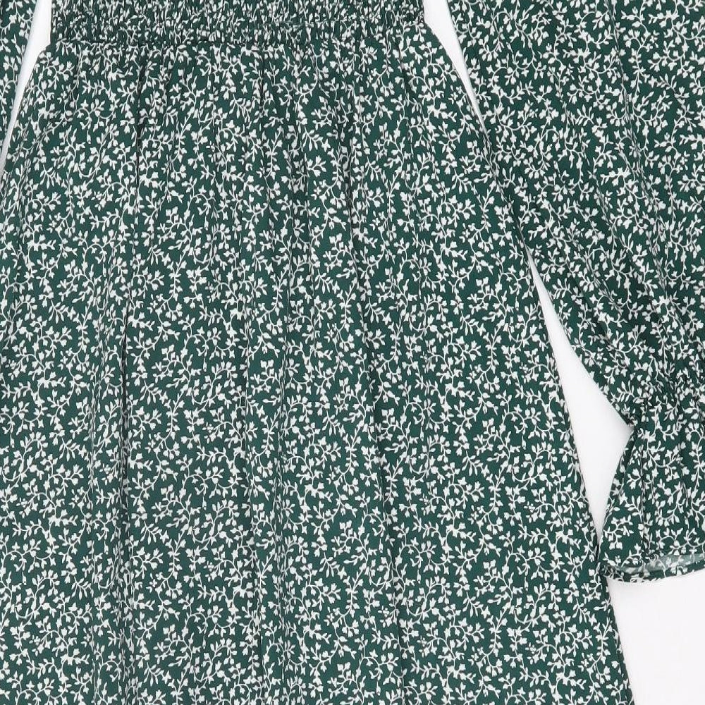 SheIn Womens Green Floral Polyester A-Line  Size S  Off the Shoulder Pullover
