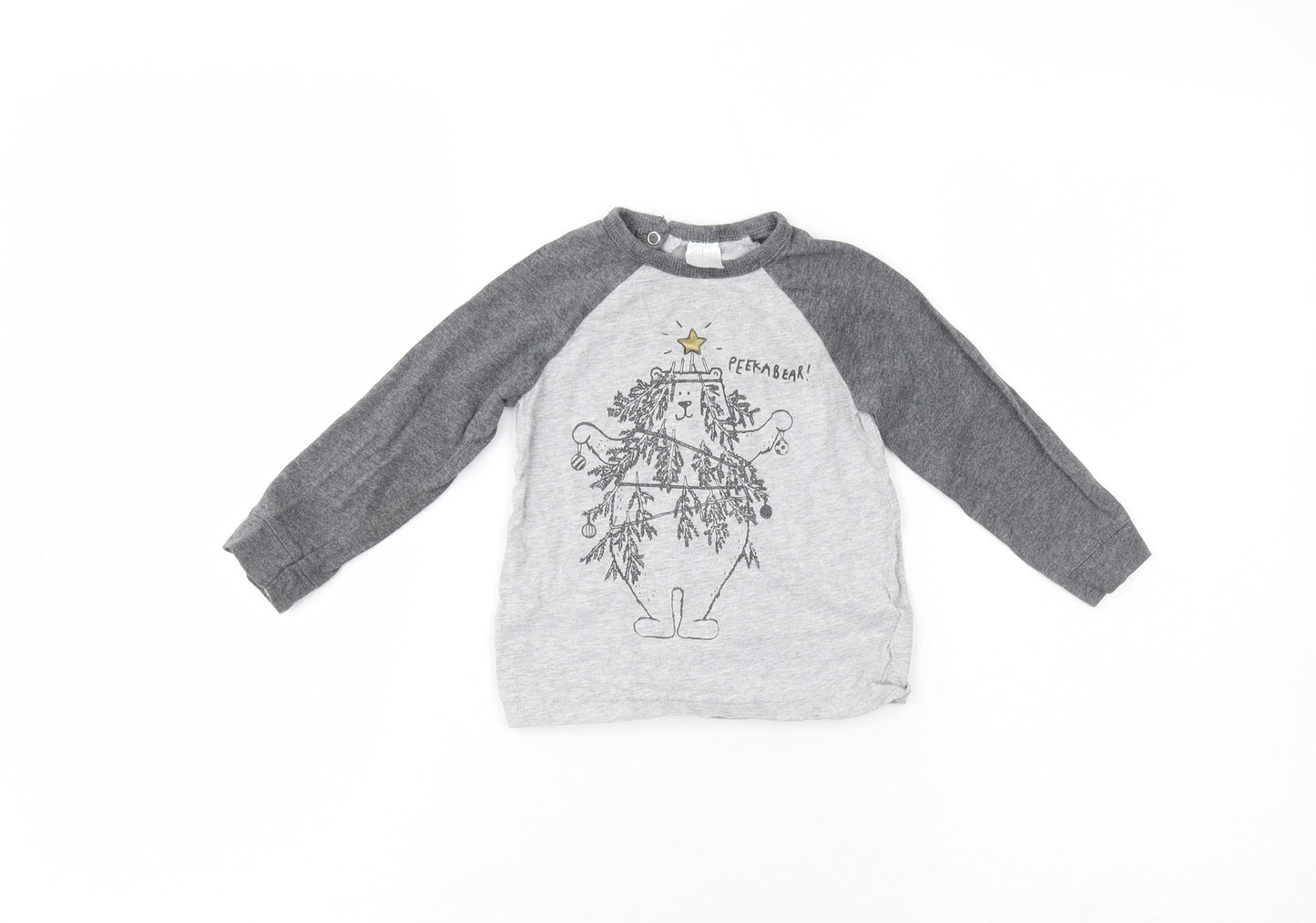 H&M Boys Grey  100% Cotton Pullover T-Shirt Size 12-18 Months Crew Neck  - Peekabear