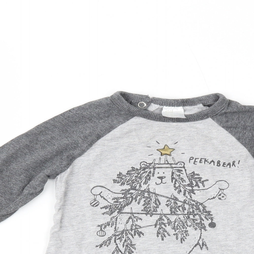 H&M Boys Grey  100% Cotton Pullover T-Shirt Size 12-18 Months Crew Neck  - Peekabear