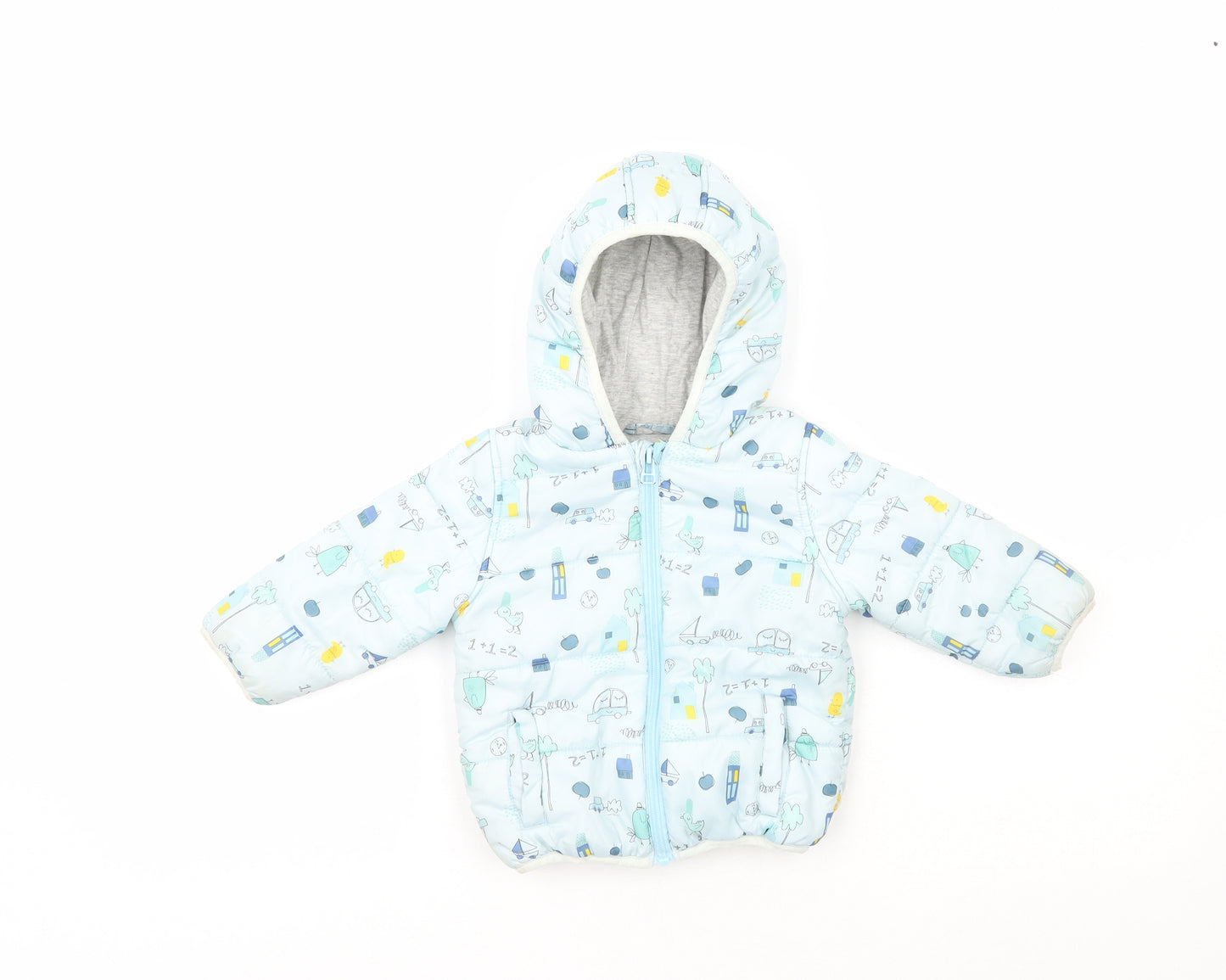 Marks and Spencer Baby Blue   Overcoat Coat Size 9-12 Months    - Cars, Trees
