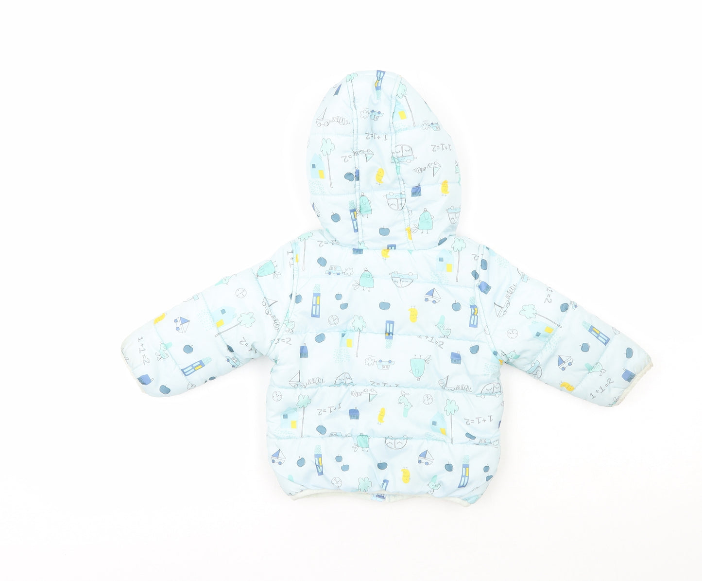 Marks and Spencer Baby Blue   Overcoat Coat Size 9-12 Months    - Cars, Trees