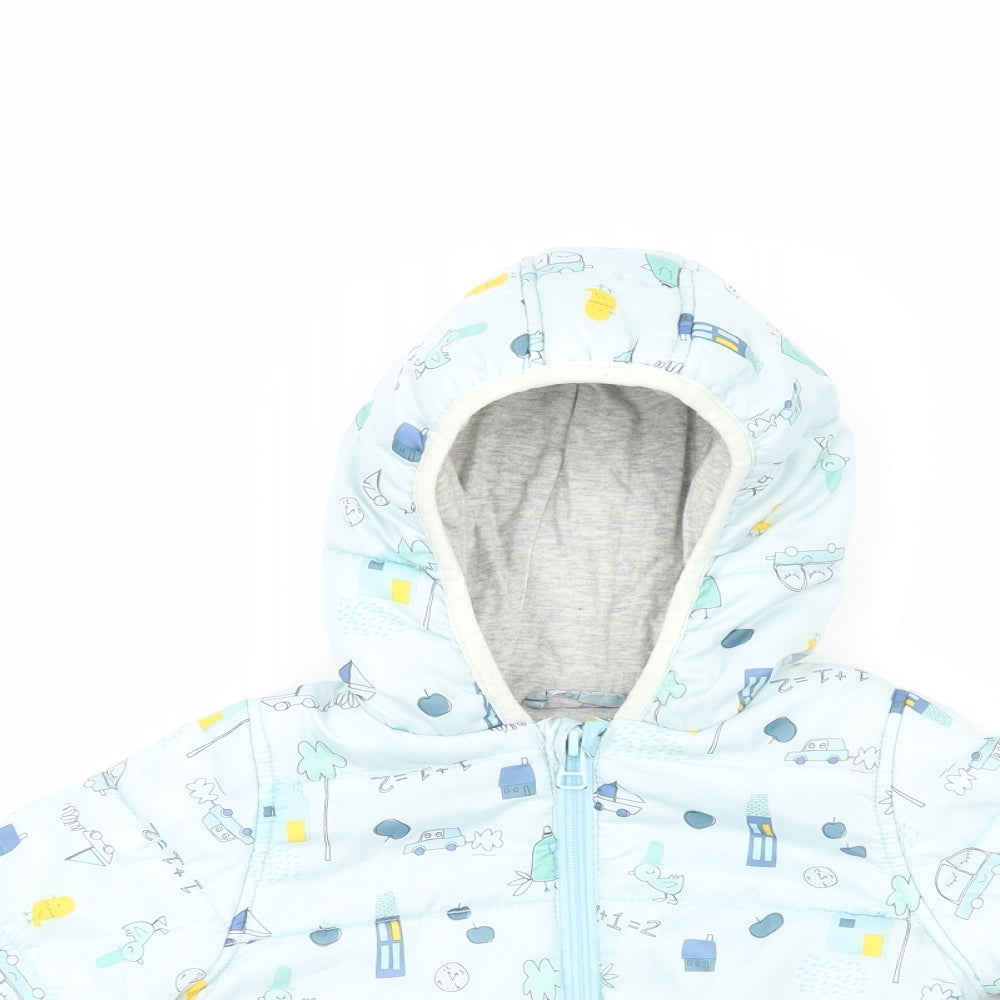 Marks and Spencer Baby Blue   Overcoat Coat Size 9-12 Months    - Cars, Trees