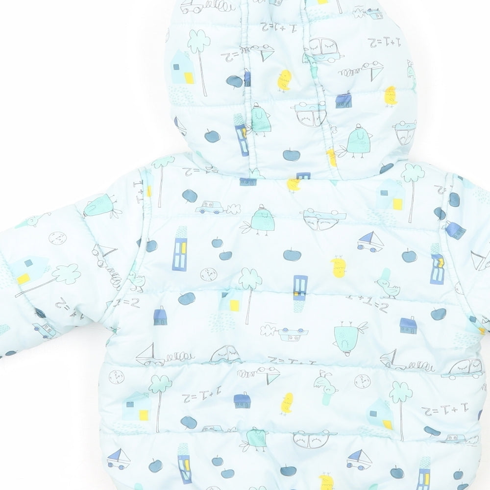 Marks and Spencer Baby Blue   Overcoat Coat Size 9-12 Months    - Cars, Trees