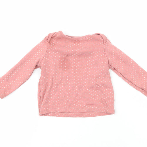 F&F Girls Pink Polka Dot 100% Cotton Pullover T-Shirt Size 9-12 Months Crew Neck