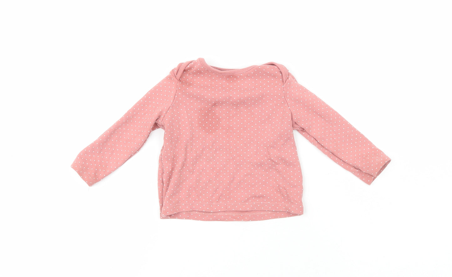 F&F Girls Pink Polka Dot 100% Cotton Pullover T-Shirt Size 9-12 Months Crew Neck