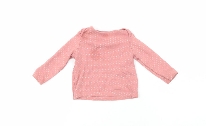 F&F Girls Pink Polka Dot 100% Cotton Pullover T-Shirt Size 9-12 Months Crew Neck