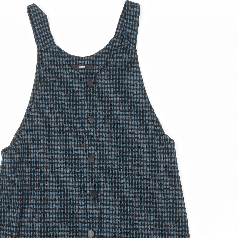 George  Womens Blue Plaid Polyester Pinafore/Dungaree Dress  Size 14  Scoop Neck