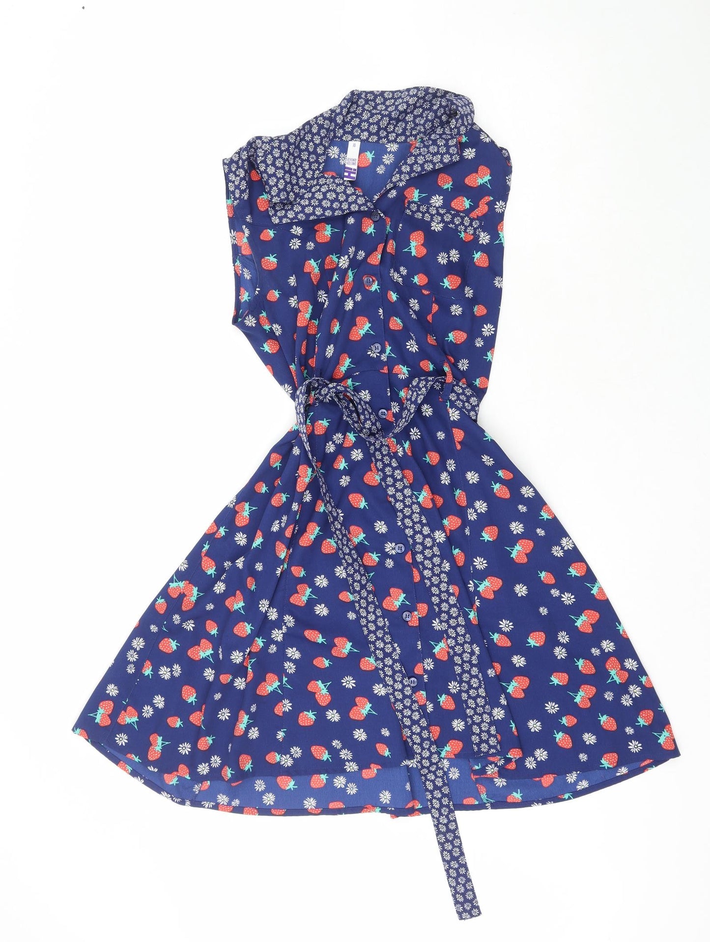 Henry Holland  Womens Blue  Polyester Fit & Flare  Size 10  Collared  - Strawberry, Flowers