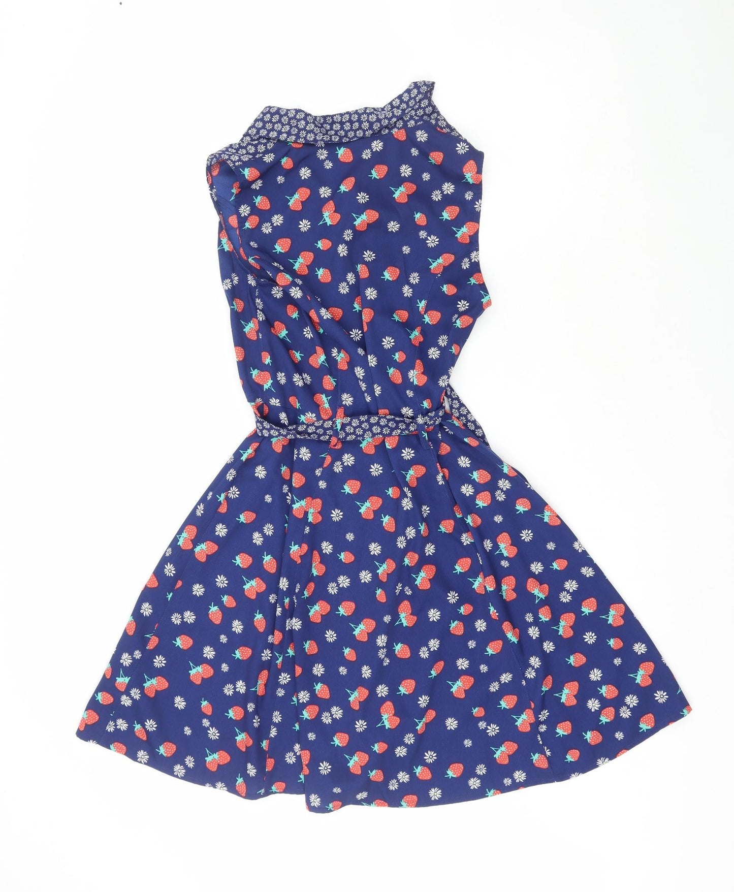 Henry Holland  Womens Blue  Polyester Fit & Flare  Size 10  Collared  - Strawberry, Flowers