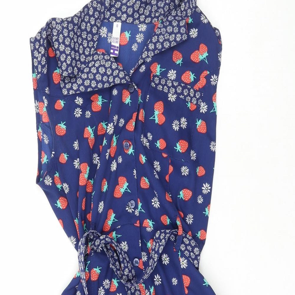 Henry Holland  Womens Blue  Polyester Fit & Flare  Size 10  Collared  - Strawberry, Flowers