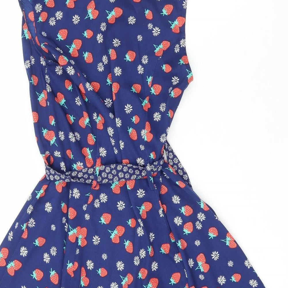Henry Holland  Womens Blue  Polyester Fit & Flare  Size 10  Collared  - Strawberry, Flowers