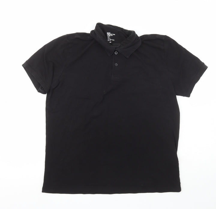 H&M Mens Black Cotton Button-Up Size L Collared