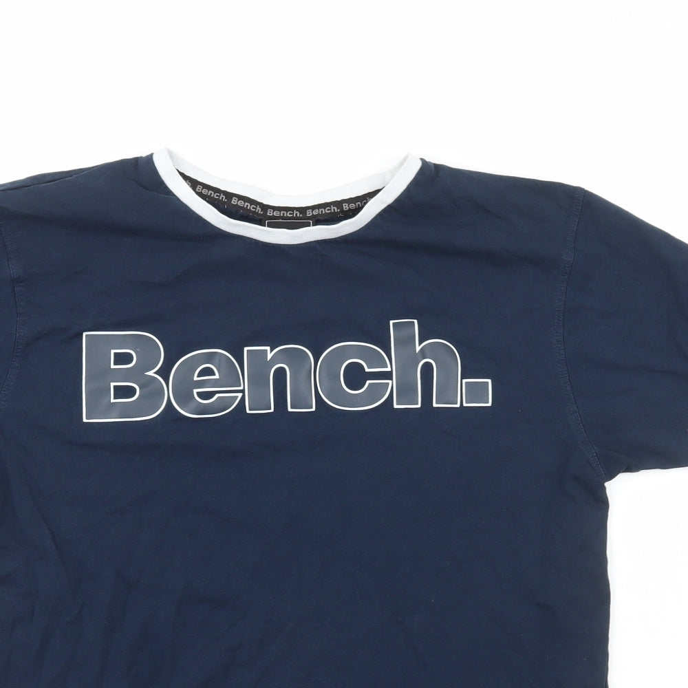 Bench Mens Blue  Cotton  T-Shirt Size L Crew Neck