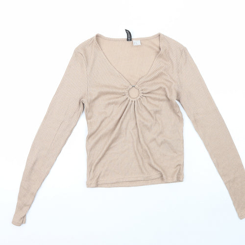 H&M Womens Beige  Polyester Pullover Sweatshirt Size 4