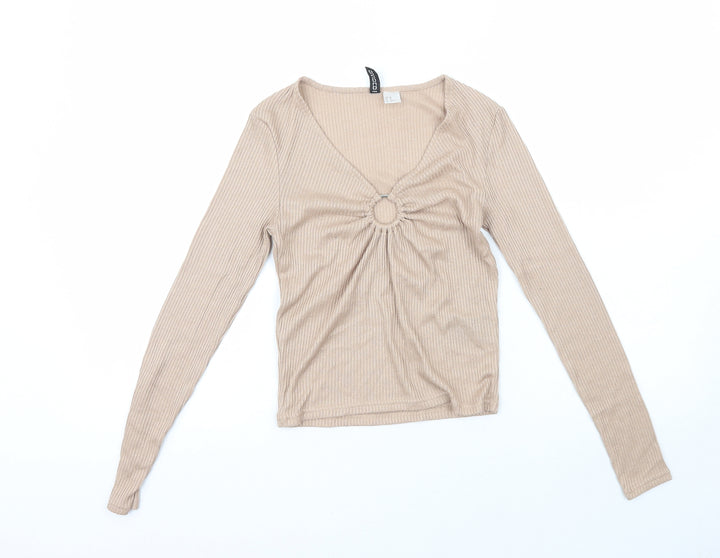 H&M Womens Beige Polyester Pullover Sweatshirt Size 4