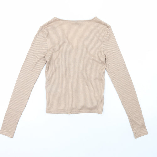 H&M Womens Beige  Polyester Pullover Sweatshirt Size 4