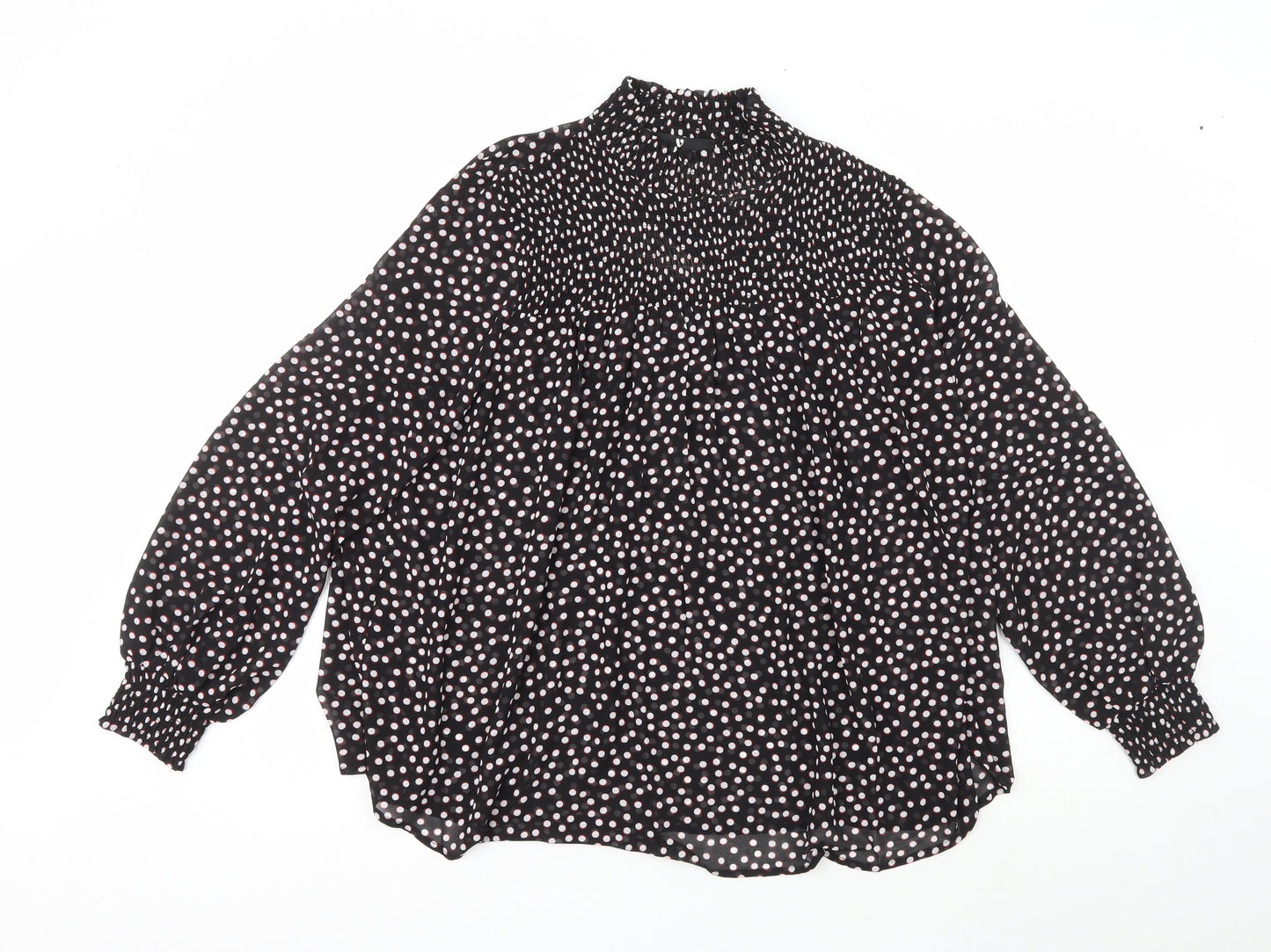 Very Womens Black Polka Dot Polyester Basic Blouse Size 14 High Neck
