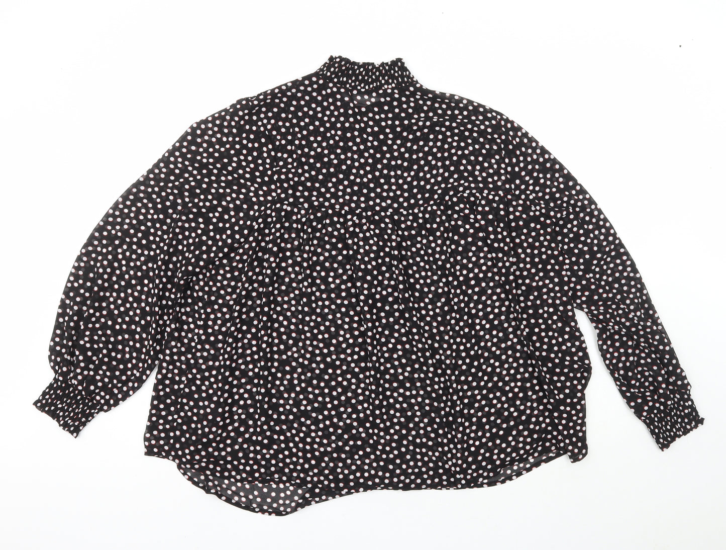 Very Womens Black Polka Dot Polyester Basic Blouse Size 14 High Neck