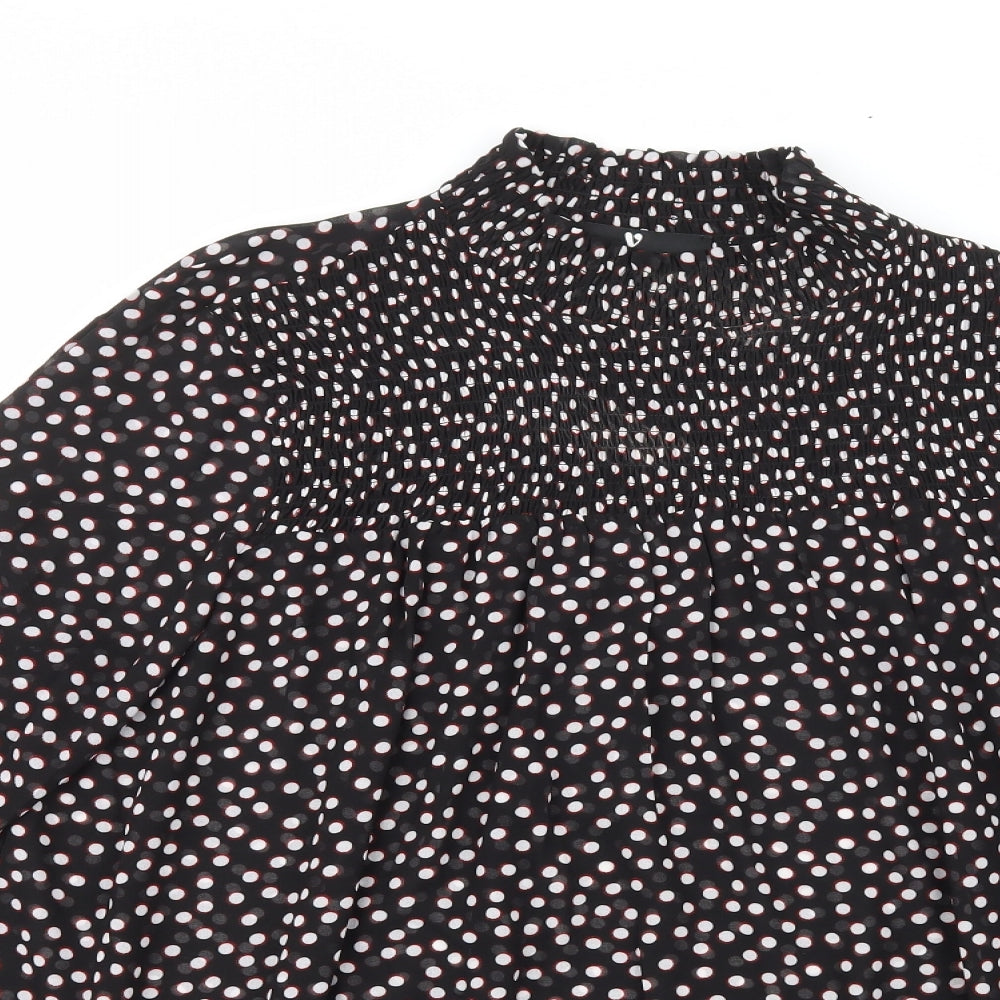 Very Womens Black Polka Dot Polyester Basic Blouse Size 14 High Neck