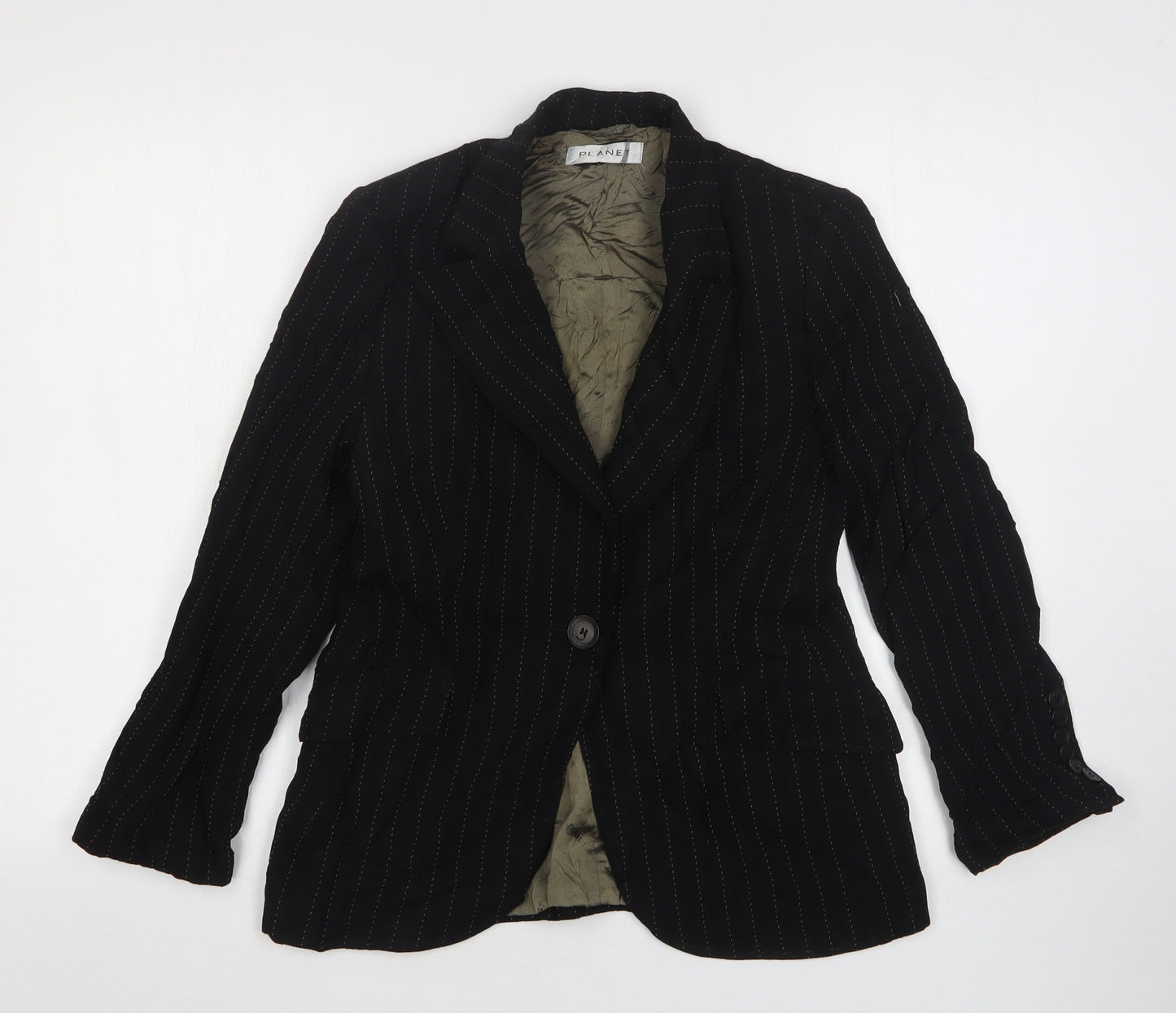 Planet Womens Black Striped Wool Jacket Suit Jacket Size 8