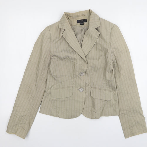 H&M Womens Beige Striped Cotton Jacket Suit Jacket Size 6