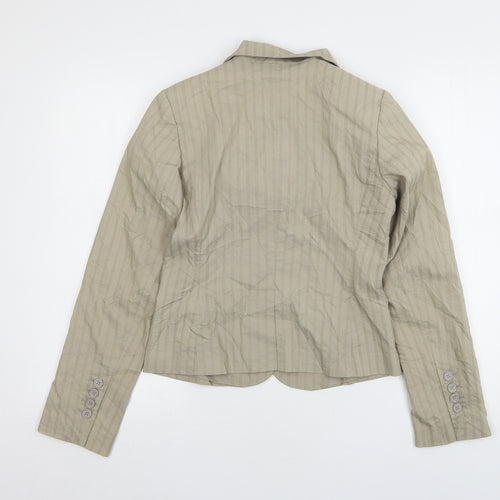 H&M Womens Beige Striped Cotton Jacket Suit Jacket Size 6