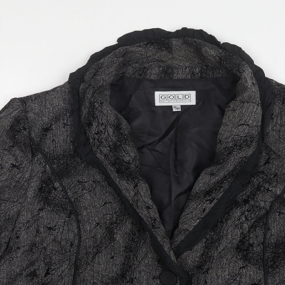 Gold By Michael H Womens Grey Floral Polyester Jacket Suit Jacket Size 16