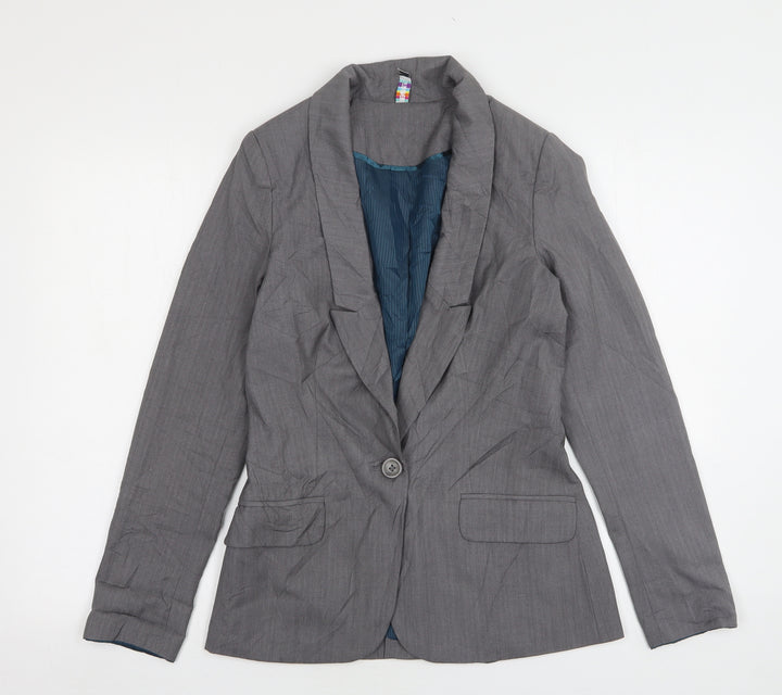 Denim & Co. Womens Grey Polyester Jacket Suit Jacket Size 8