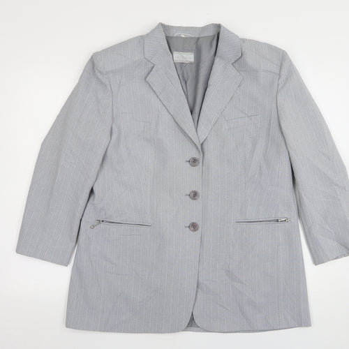 CLC  Womens Grey Striped Polyester Jacket Suit Jacket Size 16