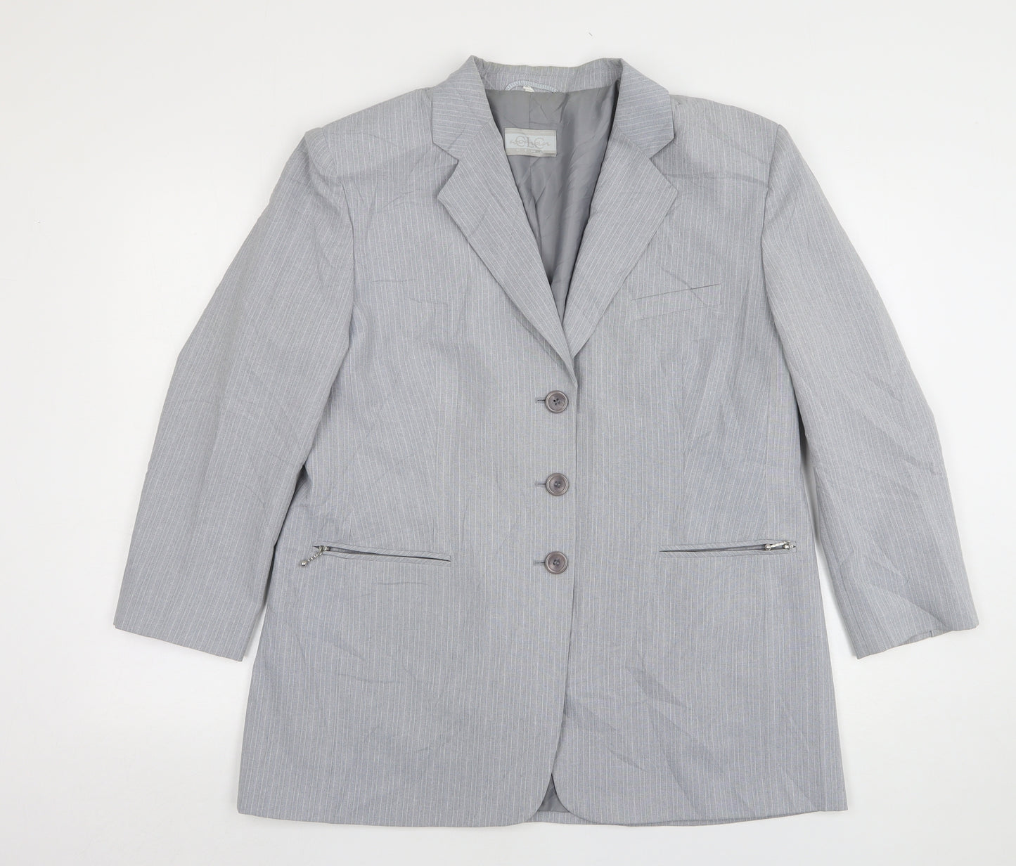 CLC  Womens Grey Striped Polyester Jacket Suit Jacket Size 16