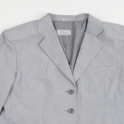 CLC  Womens Grey Striped Polyester Jacket Suit Jacket Size 16