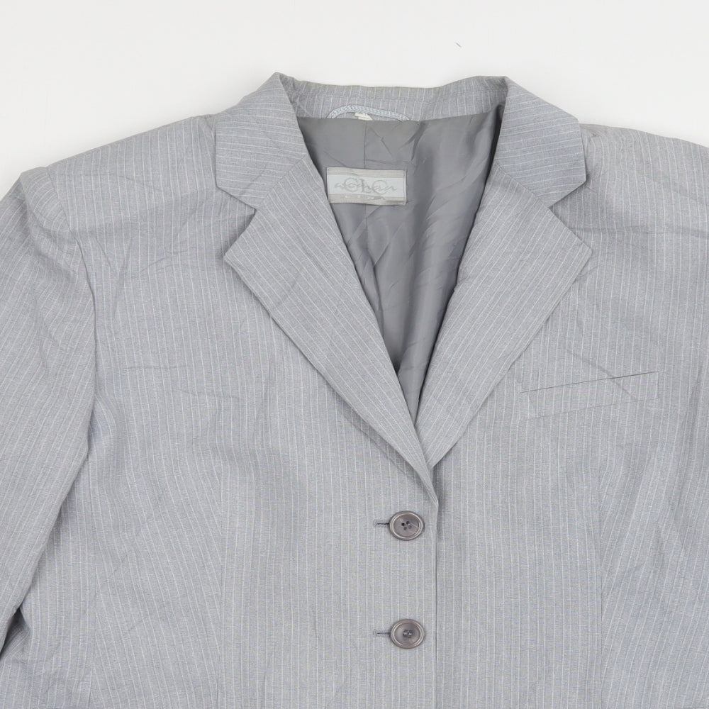 CLC  Womens Grey Striped Polyester Jacket Suit Jacket Size 16