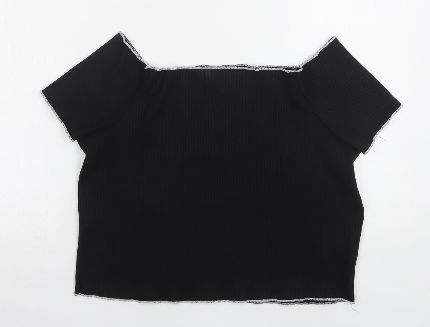Primark Womens Black  Polyester Cropped T-Shirt Size 20 Boat Neck