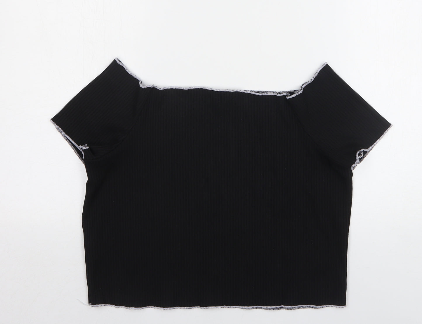 Primark Womens Black  Polyester Cropped T-Shirt Size 20 Boat Neck