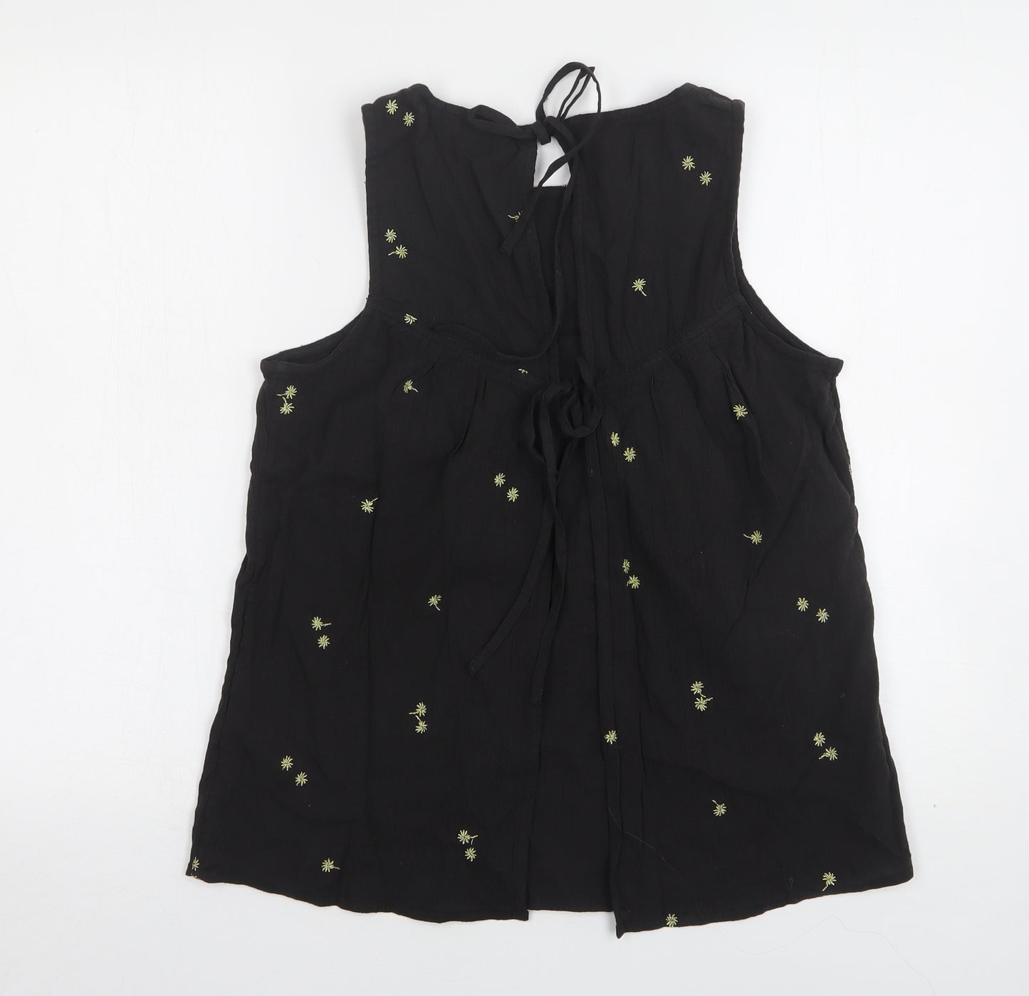 Fat Face Womens Black Floral Viscose Basic Tank Size 10 Round Neck