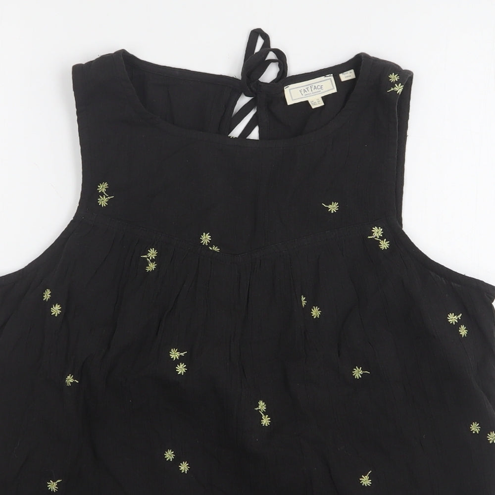 Fat Face Womens Black Floral Viscose Basic Tank Size 10 Round Neck